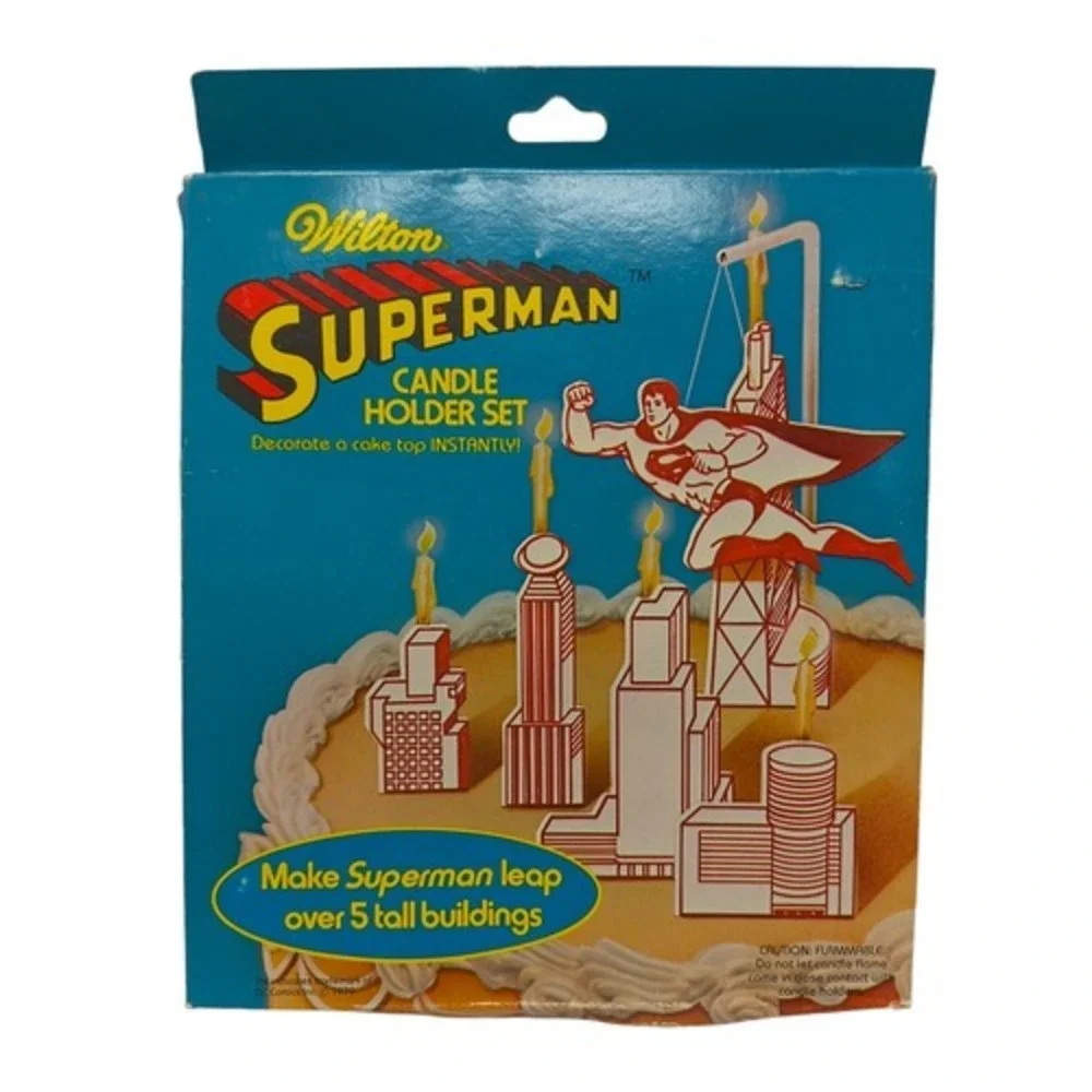 1979 Wilton Superman Candle Holder Set Cake Topper Decoration